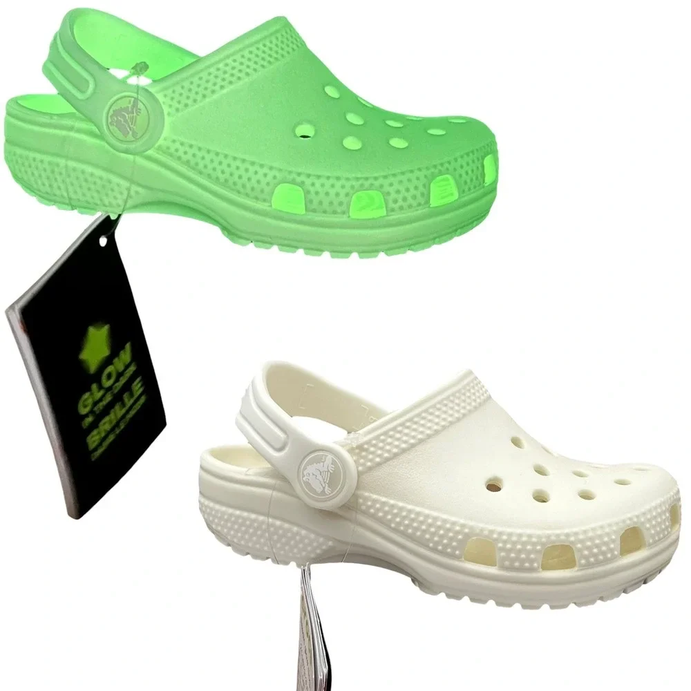Crocs Toddler Girls Boys Slip-on Clogs Size 8 White Glow Green in the Dark